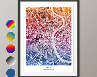 Cologne Map, Germany City Map, Watercolour Art Print Poster (31248)