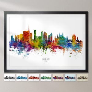 Milan Skyline Italy, Cityscape Painting Art Print Poster CX (6513)