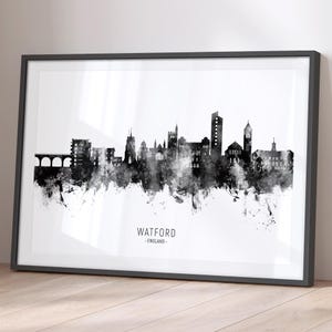 Watford skyline Engeland, stadsgezicht schilderij Art Print poster BX (30503)