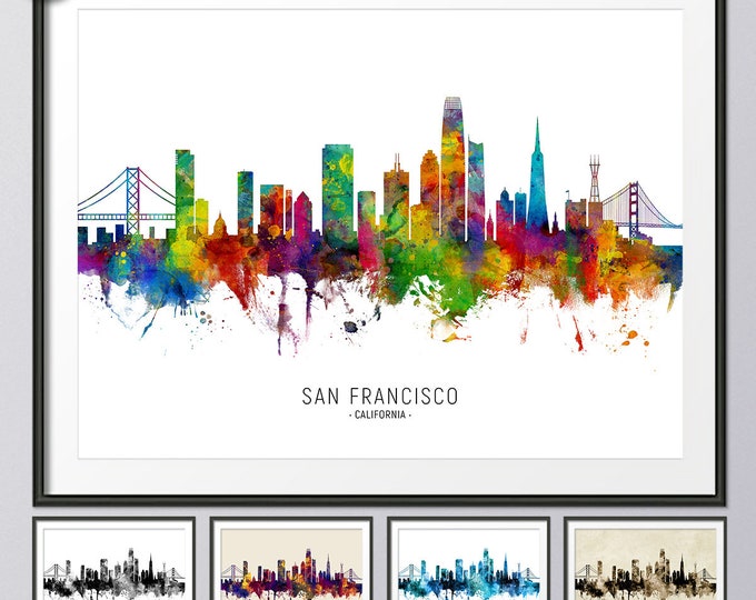 San Francisco Skyline California, Cityscape Painting Art Print Poster UX (10702)