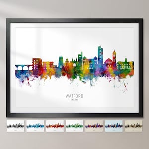 Watford Skyline England, Cityscape Painting Art Print Poster CX (30502)