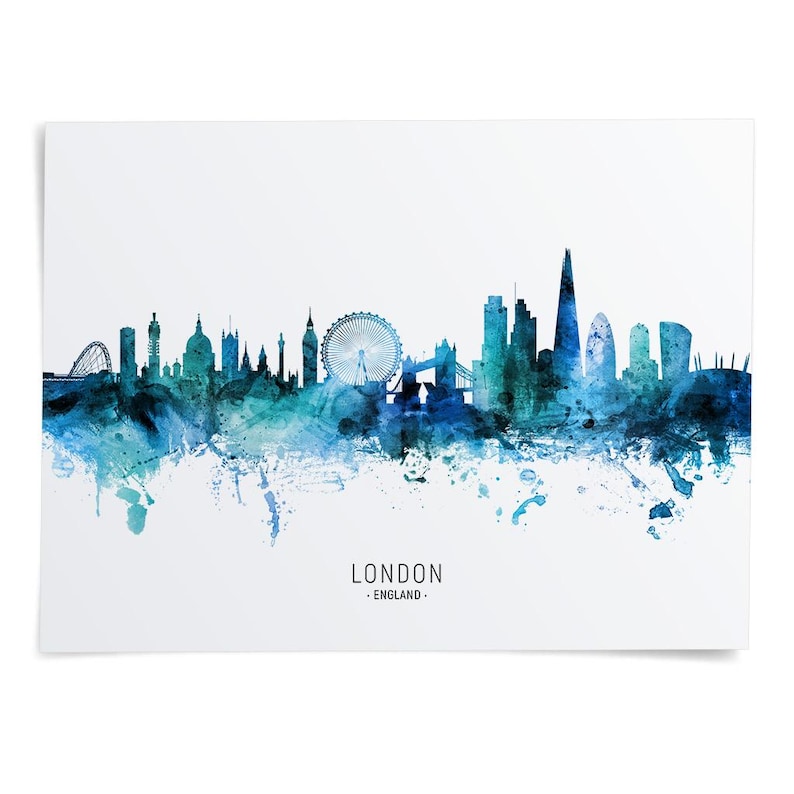 a watercolor painting of a city skyline