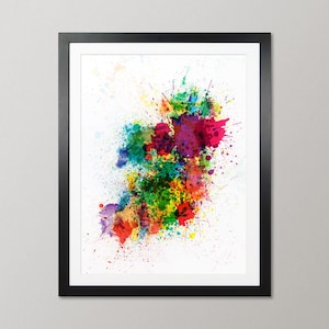 Irland Karte, abstrakte Farbspritzer Kunstdruck Poster, Portrait - SP (514)