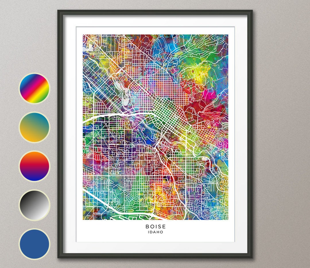 Boise Map, Idaho City Map, Watercolour Art Print Poster (31265) - Etsy