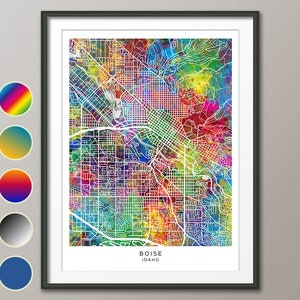 Boise kaart, Idaho stadskaart, aquarel Art Print Poster (31265)