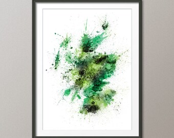 Scotland Paint Splashes Scotland Map,Art Print (3039)