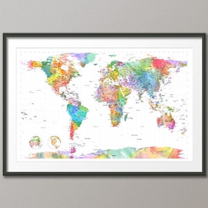 Aquarell Politische Weltkarte, Kunstdruck Poster, 24 x 36 inch LM (472)