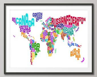 Typographic Text Map of the World Map, Art Print (891)