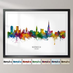 Skyline de Norwich, Angleterre, impression d&#39;art peinture paysage urbain Poster CX (15931)