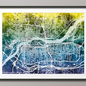 Carte des villes quadruples, Davenport, Bettendorf, Rock Island, Moline, impression d'art (2505)