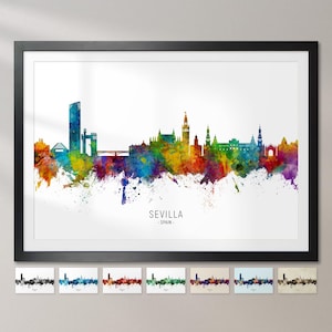 Sevilla Skyline Spain, Cityscape Painting Art Print Poster CX (6675)
