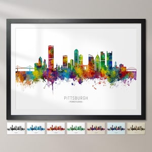 Ligne d'horizon de Pittsburgh en Pennsylvanie, affiche d'impression d'art peinture paysage urbain CX (38143)