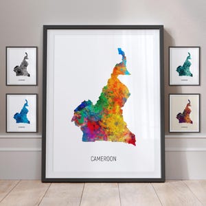 Carte du Cameroun, aquarelle, impression d'art, poster MX (10800)