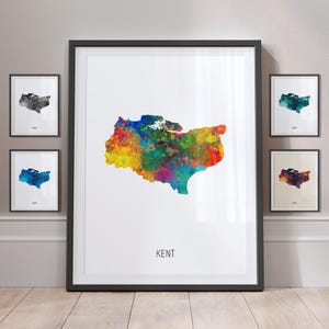 Kent Map, Watercolour Painting Art Print Poster MX (19847)