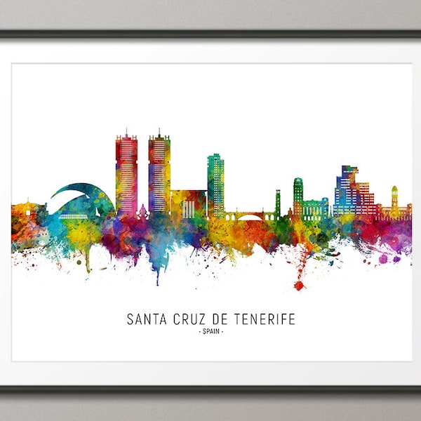 Santa Cruz de Tenerife Skyline Spain, Cityscape Painting Art Print Poster CX (34498)