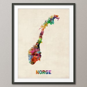 Carte aquarelle de Norvège (Norge), Impression d'art (473)
