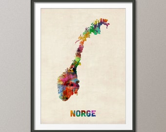 Norway Watercolor Map (Norge), Art Print (473)