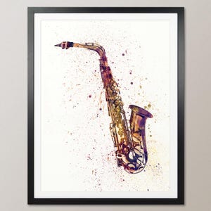 Saxophone, impression d'art d'instrument de musique aquarelle abstraite (1998)