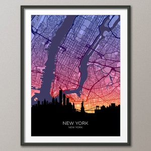 Carte des toits de la ville de New York, affiche imprimée paysage urbain (32250)