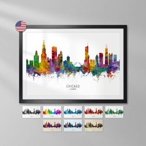 Chicago Skyline Illinois, Cityscape Art Print Poster YX (6493)