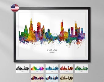 Chicago Skyline Illinois, Cityscape Art Print Poster YX (6493)