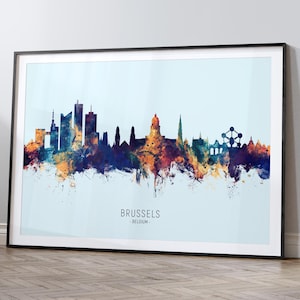 Brussels Skyline Belgium, Cityscape Painting Art Print Poster HX (12002)