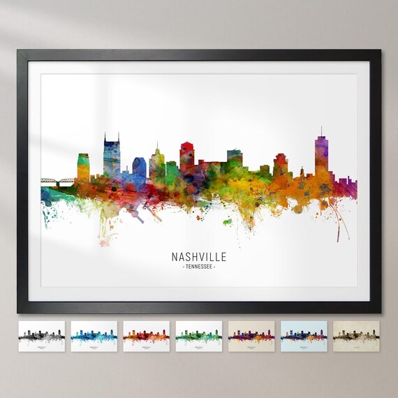 Nashville Skyline Tennessee, Cityscape Painting Art Print Poster CX (6573)