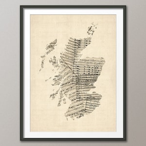 Carte de l'Ecosse, ancienne partition de carte de l'Ecosse, impression d'art QX (2304)