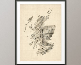 Scotland Map, Scotland Old Sheet Music Map, Art Print QX (2304)