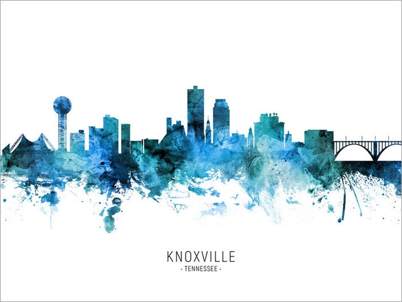 Knoxville Skyline Tennessee Cityscape Art Poster Print Blue Etsy