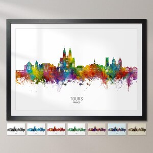 Ligne d'horizon de Tours France, impression d'art peinture de paysage urbain Poster CX (32574)