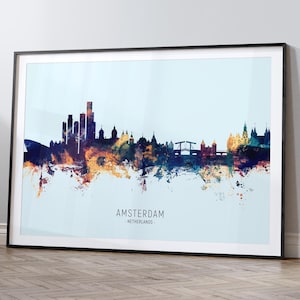 Skyline Amsterdam Nederland, stadsgezicht schilderij kunstafdruk poster HX (37715)