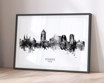Plakat artystyczny Roanoke Skyline Virginia, pejzaż miejski BX (22575)
