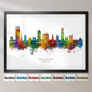 New Haven Skyline Connecticut, affiche d'impression d'art peinture paysage urbain CX (21968)