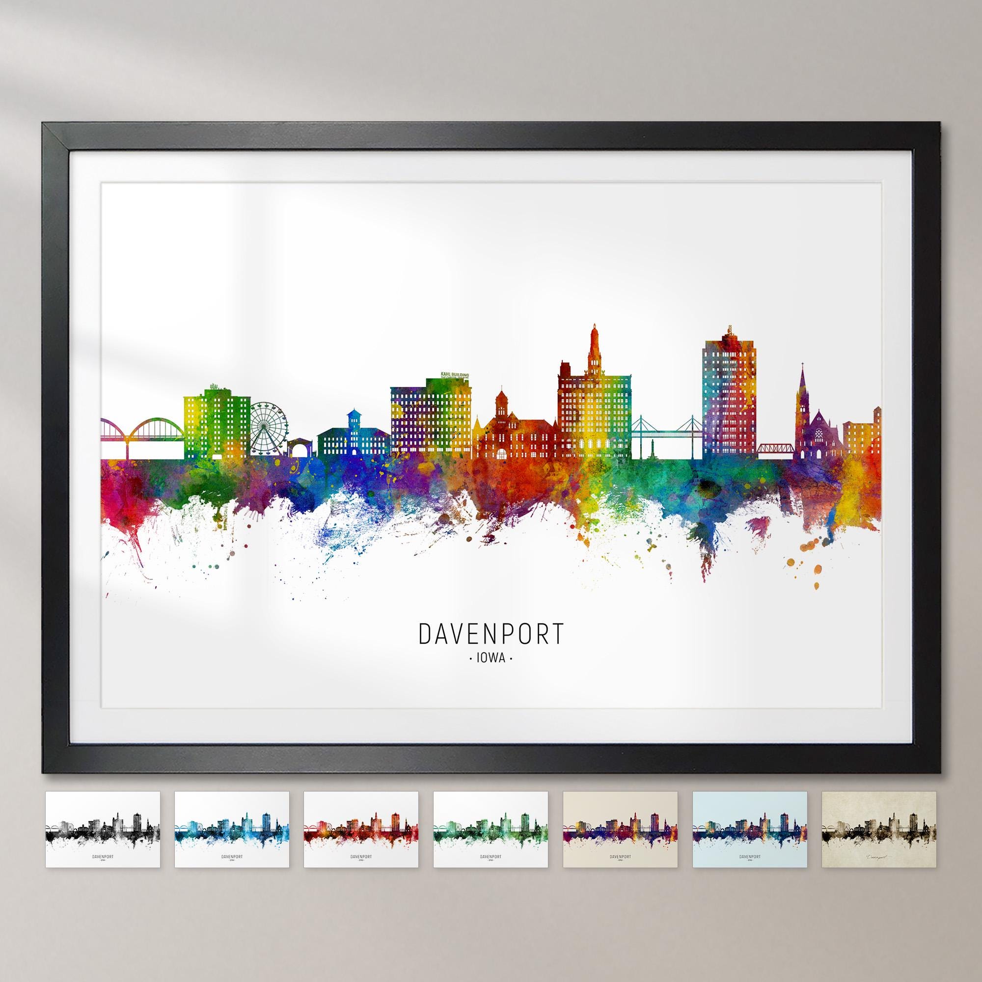 うぃ様 Davenport Skyline Iowa, Cityscape Painting Art Print Poster CX
