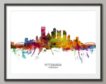 Pittsburgh Skyline Pennsylvania, Cityscape Painting Art Print Poster CX (6561)