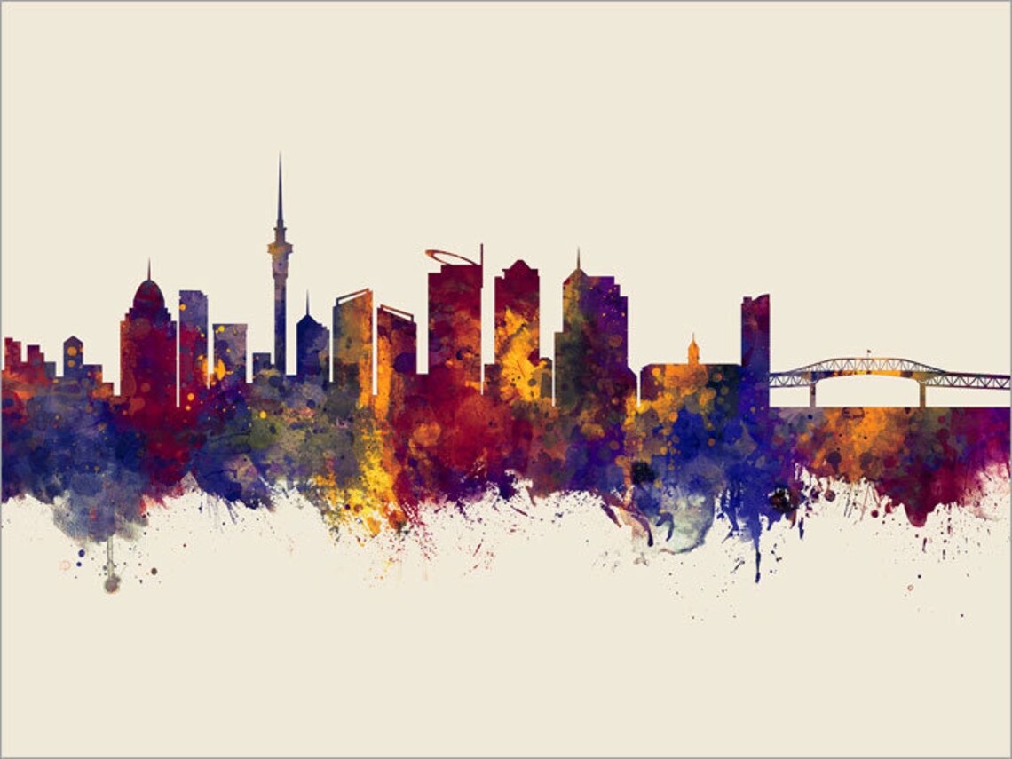 Auckland Skyline New Zealand Cityscape Painting Art Print Etsy