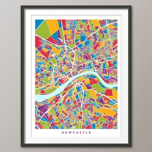 Mapa de Newcastle, Mapa de la ciudad de Inglaterra, Impresión de arte (27834)