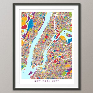 New York City Karte USA, Straßen Karte New York City, Kunstdruck (2960)