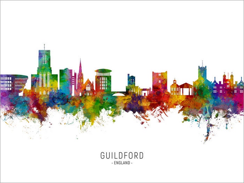Guildford Skyline England Cityscape Painting Art Print Poster Etsy UK