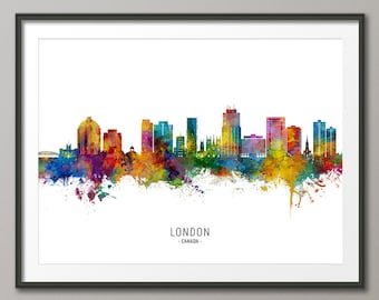 London Ontario Canada Skyline, Cityscape Painting Art Print Poster CX (32903)