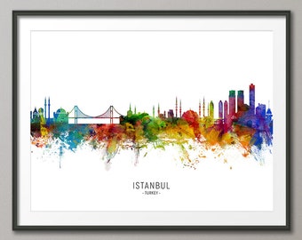 Istanbul Skyline Turkey, Cityscape Painting Art Print Poster CX (6724)