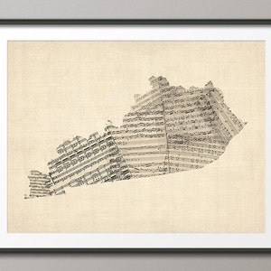 Kentucky Landkarte, Kentucky alte Notenmappe USA, Kunstdruck QX (1048)