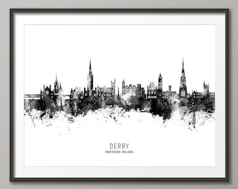 Derry Skyline, Londonderry Northern Ireland Cityscape Art Print Poster (24244)