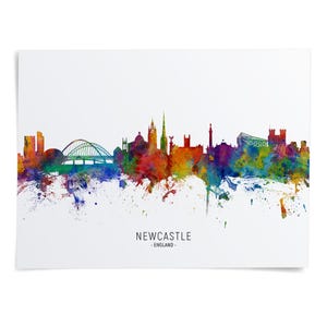 a watercolor skyline of newcastle, england