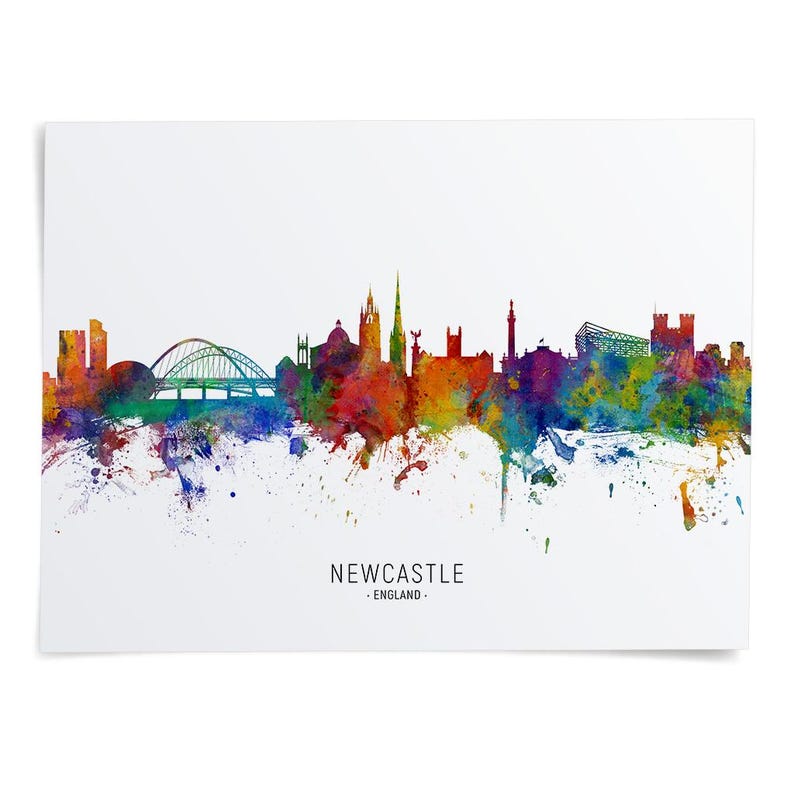 a watercolor skyline of newcastle, england
