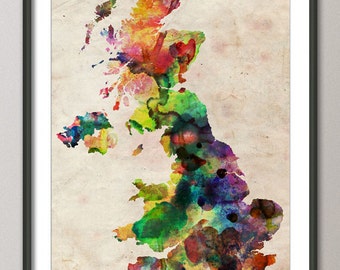 Great Britain UK Watercolor Map, Art Print - (239)