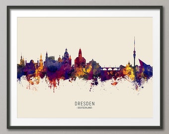 Dresden Skyline Deutschland, Cityscape Painting Art Print Poster LS (15172)