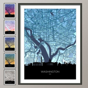 Carte des toits de Washington DC, affiche imprimée paysage urbain (32273)