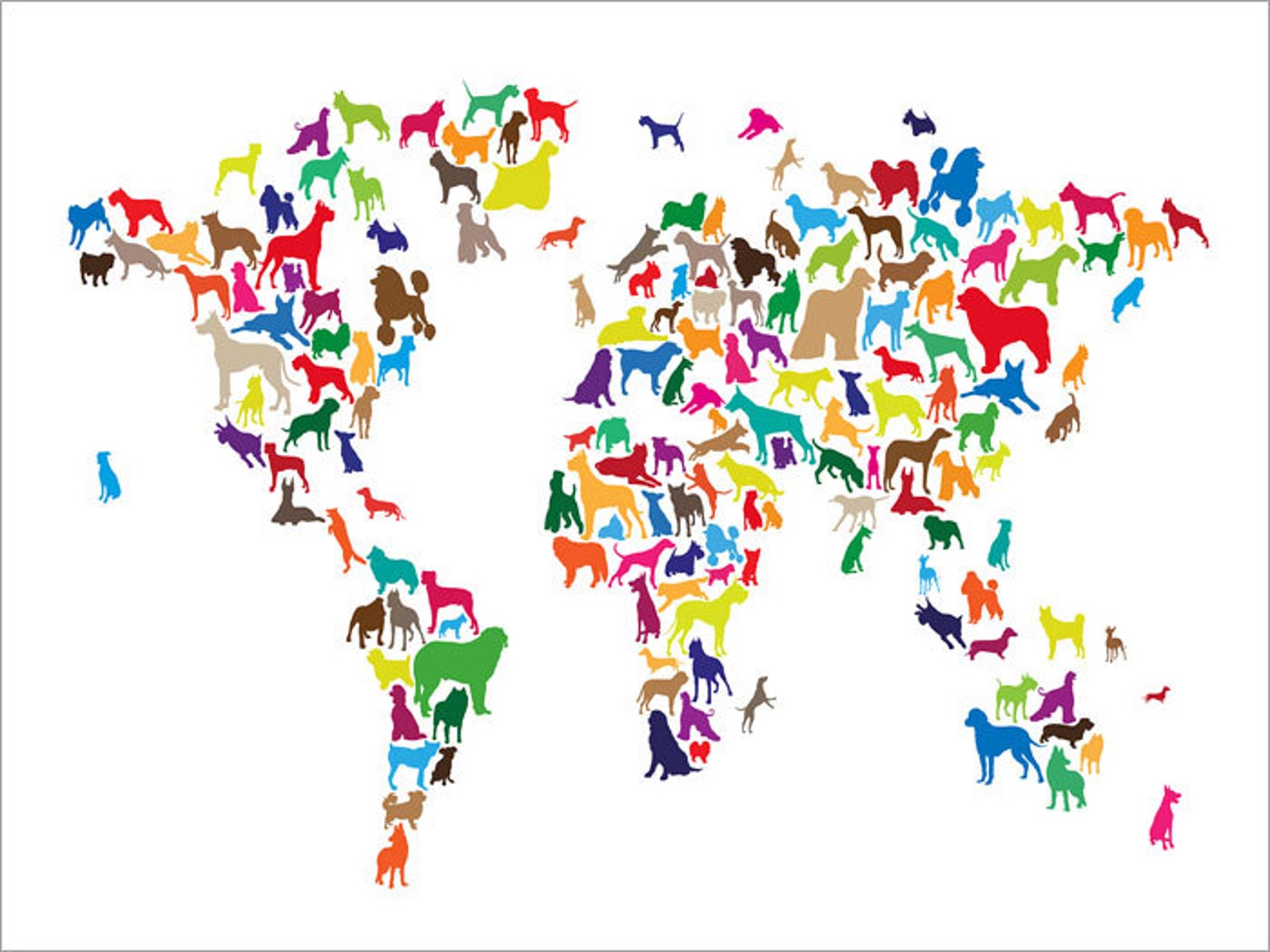 Dogs Map of the World Map Art Print 1141 Etsy